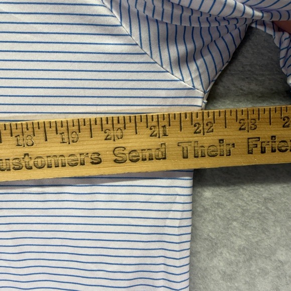 Collars & Co Dress Collar Polo Shirt Mens M Blue Striped Featherweight Stretch - Picture 5 of 7